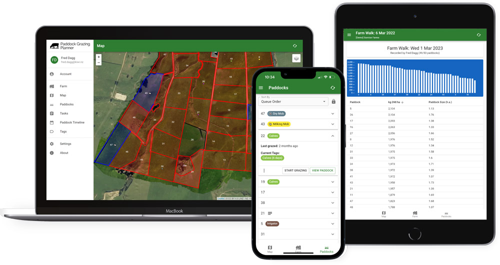 Paddock Grazing Planner on mobile, tablet and PC